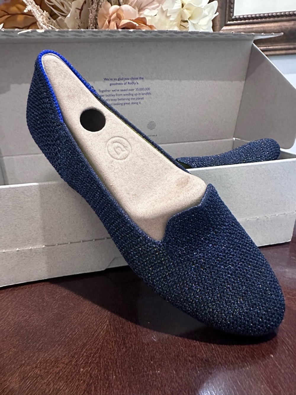 Rothy's Navy Sparkle Knit Almond Loafer Flats